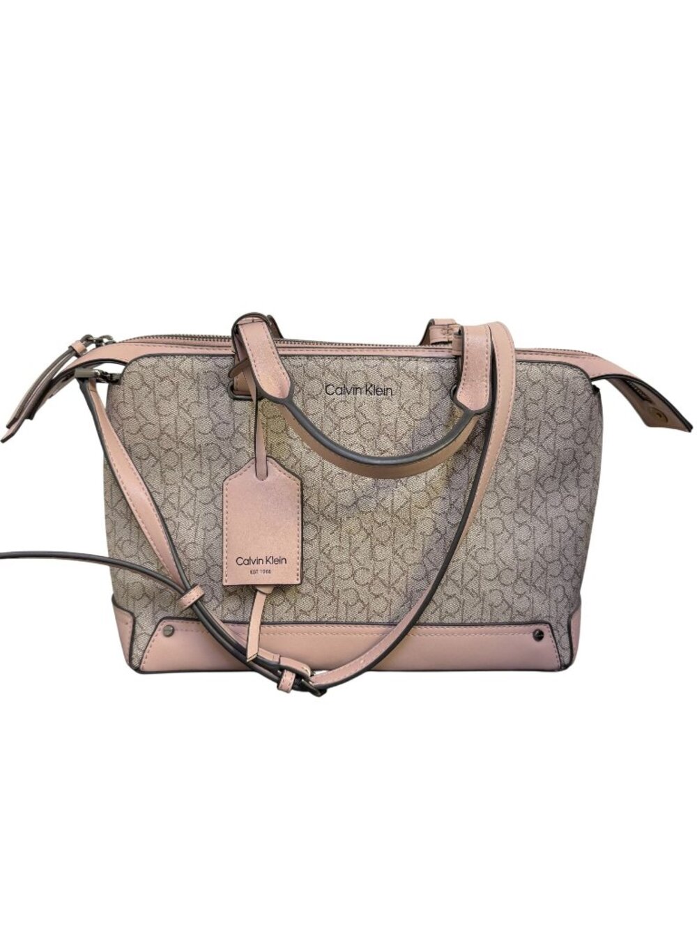Calvin Klein Monogram Tote Bag With Adjustable Strap In Pink & Gray